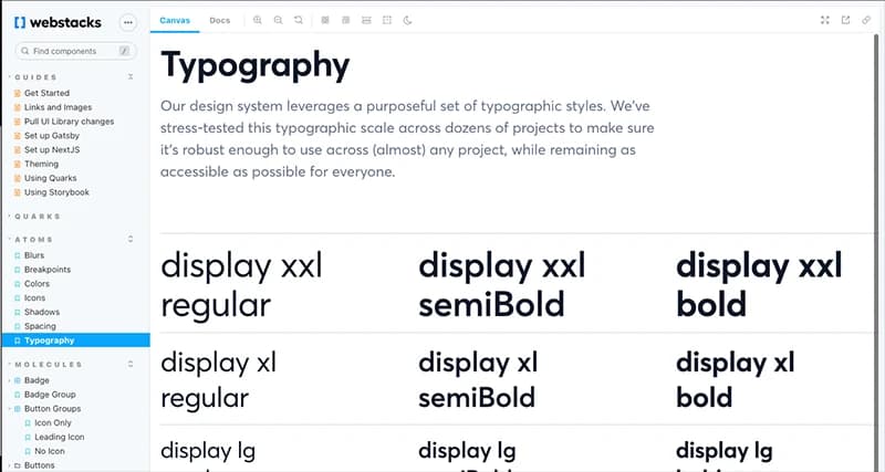 Gif showing the UI library storybook