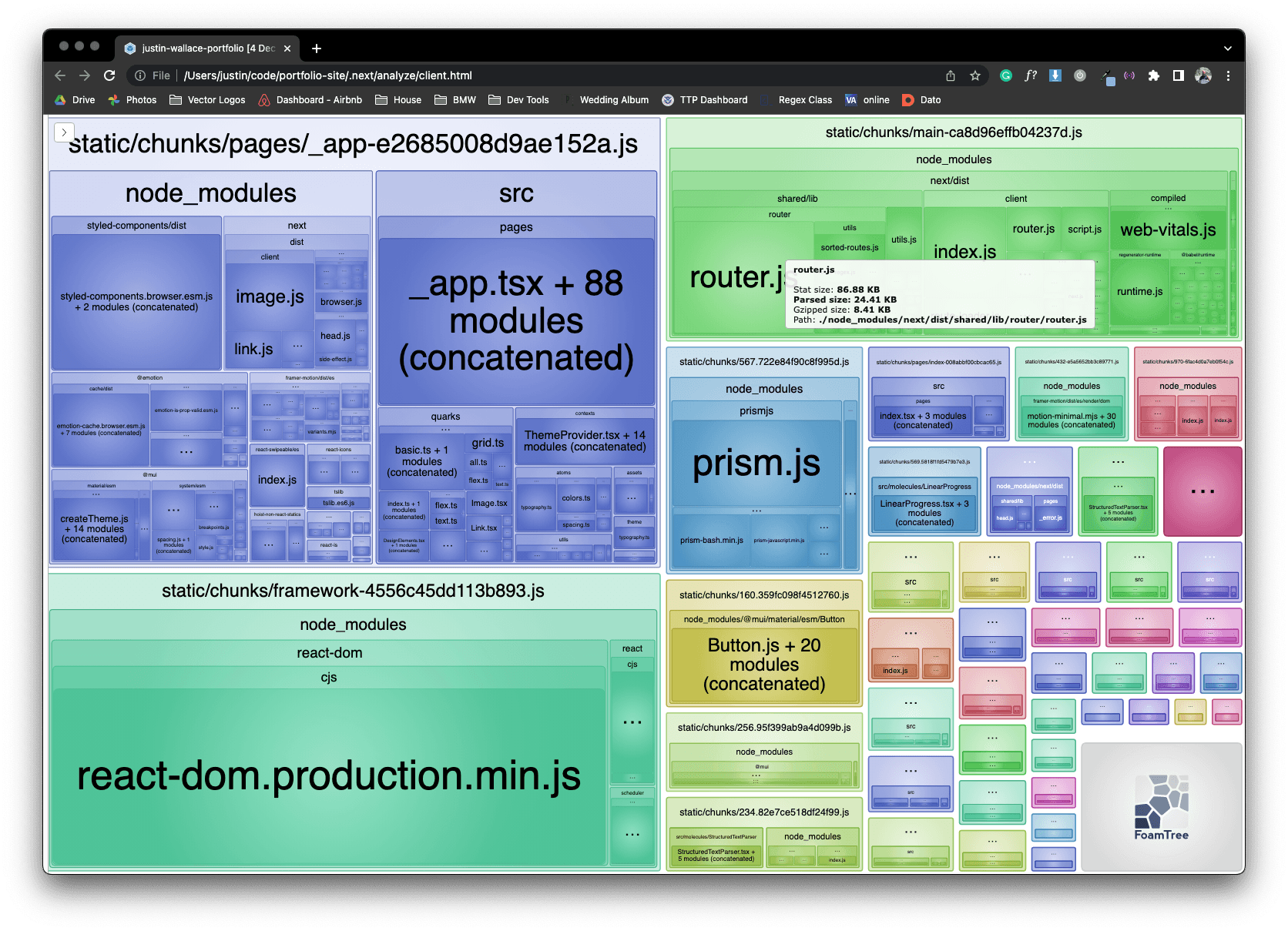 Foamtree of client side JS bundle analysis