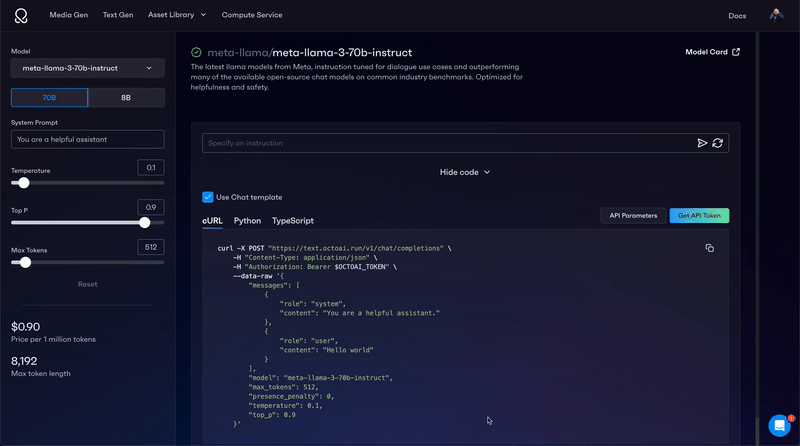demo of the OctoAI text generation